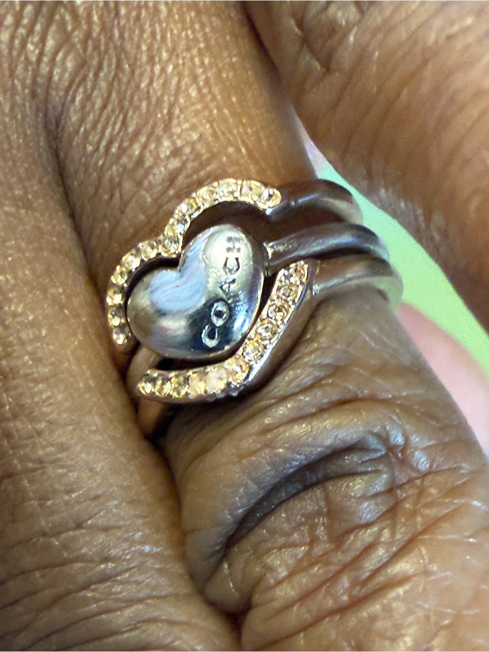 Coach Heart Ring | Size 6.5 | Gold & Silver Tone Crystal Accent - Picture 7 of 11